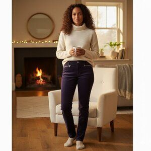 NWOT Chico’s Black Label Women’s Purple Velour Zipper Statement Pants Size S